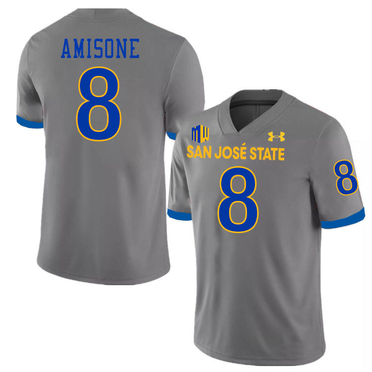 #8 Tama Amisone SJSU Jersey,San Jose State Spartans Football Jersey College Uniforms-Grey